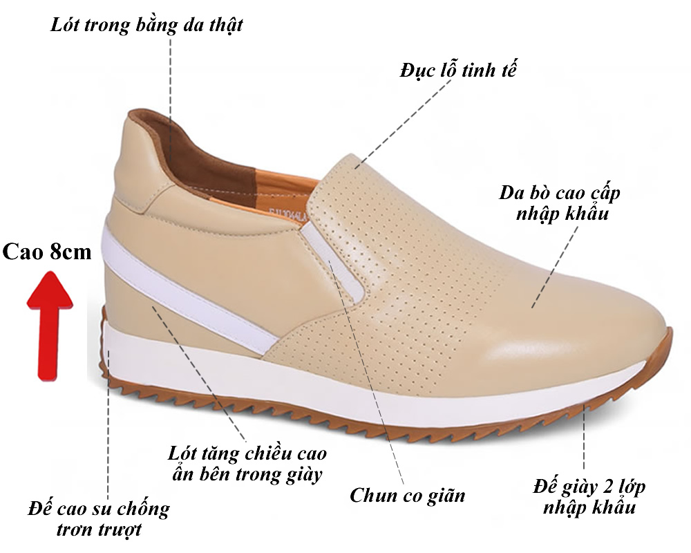 Giày cao 8cm thể thao da thật SC1044 8